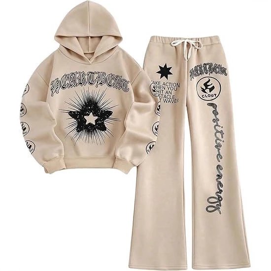 Unbranded Matching Sets Letter and Star Graphic Hoodie Wide-Leg Sweatpants Set image 2