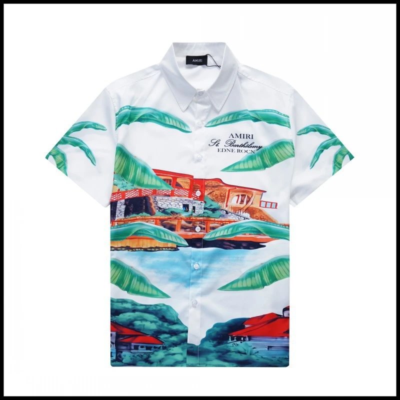 AMIRI Shirts Short-sleeve button-up shirt with paint-drip logo graphic — 9686