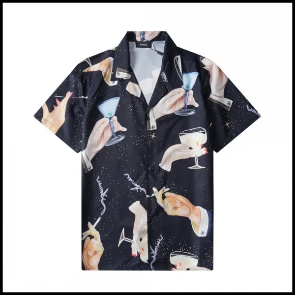 Amiri Cocktail Hands Print Black Silk Shirt - 1
