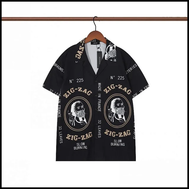 AMIRI Shirts Short-sleeve button-up shirt with paint-drip logo graphic product detail image 11