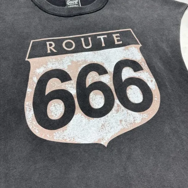 Design Saint Michael Cho Route 66 Distressed Sleeveless T-Shirt Gray T-Shirts - 6