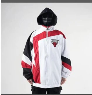 Chicago Bulls Windbreaker Jacket White Red Black Outerwear - 6