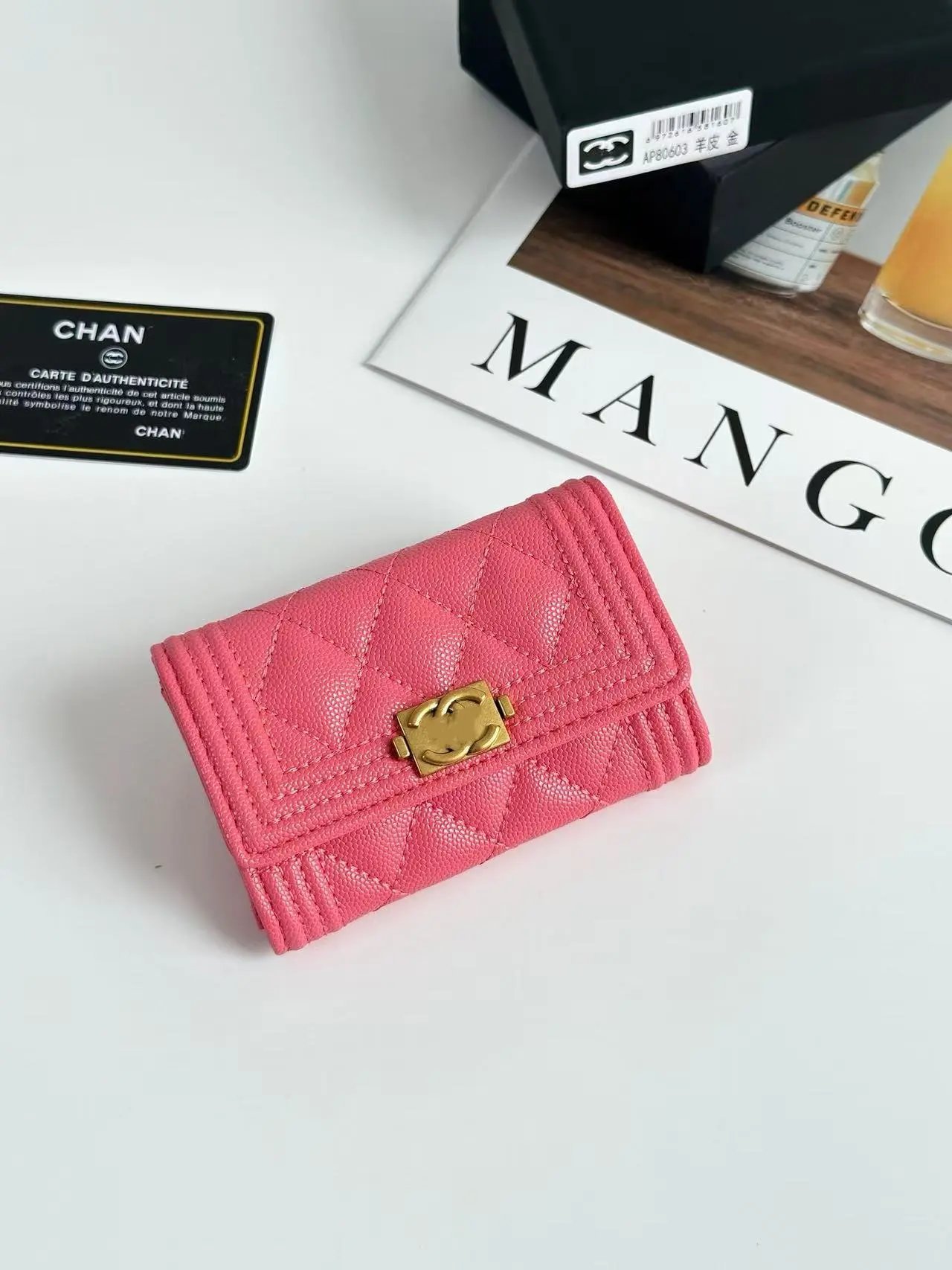 Chanel Boy Wallet Pink Quilted Calfskin Gold-Tone Hardware Short Wallet - 2