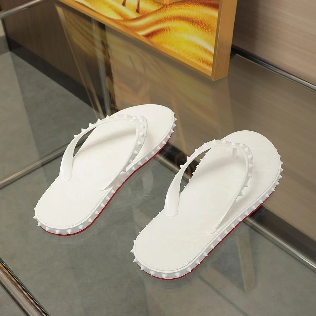 Christian Louboutin Sandals Studded Rubber Slide — White side nail
