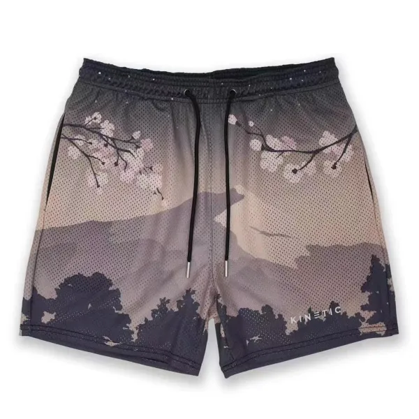 Design Kinetic Sakura Landscape Mesh Shorts Multicolor Shorts - 1