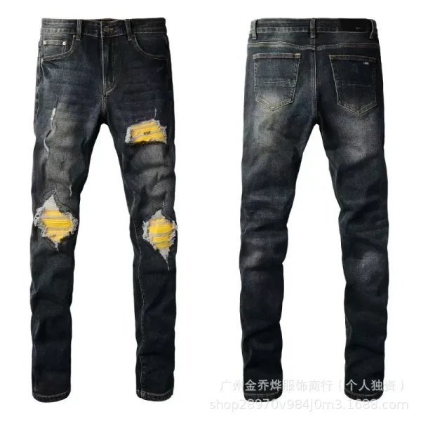 Design Distressed Yellow-Contrast Ripped Jeans - 1