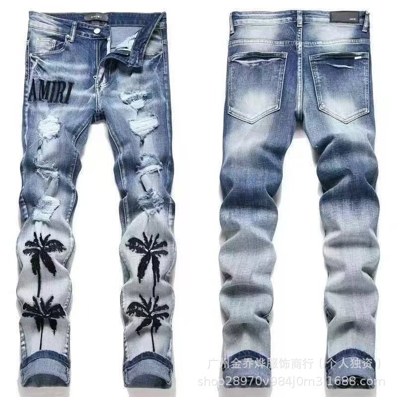 Design Distressed Black Snake-Embroidered Slim Fit Jeans - 18