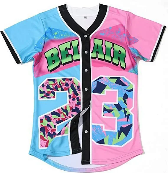 Unbranded Shirts Short-Sleeve Button-Front Baseball Jersey with Bel Air 23 Graphic product detail image 8