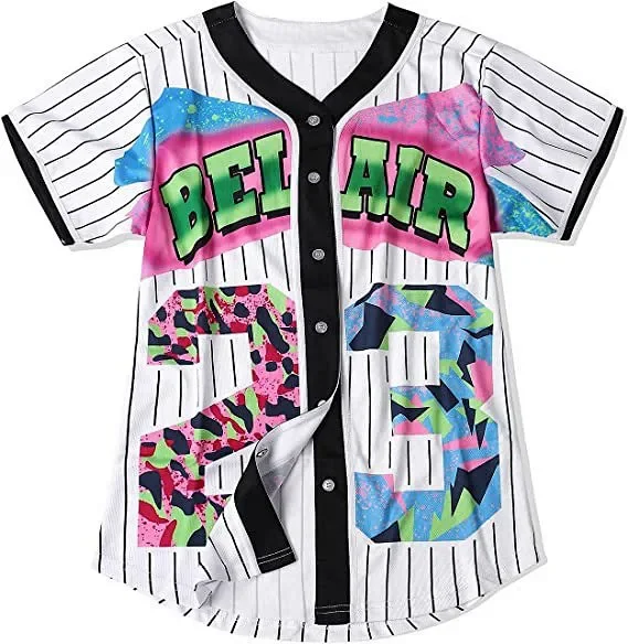 Unbranded Shirts Short-Sleeve Button-Front Baseball Jersey with Bel Air 23 Graphic product detail image 24