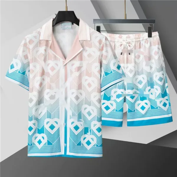 Design Geometric Heart Print Resort Set Multicolor Shirt and Shorts - 1