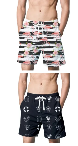 Design Palm Leaf Print Navy Swim Shorts Swimwear - 11