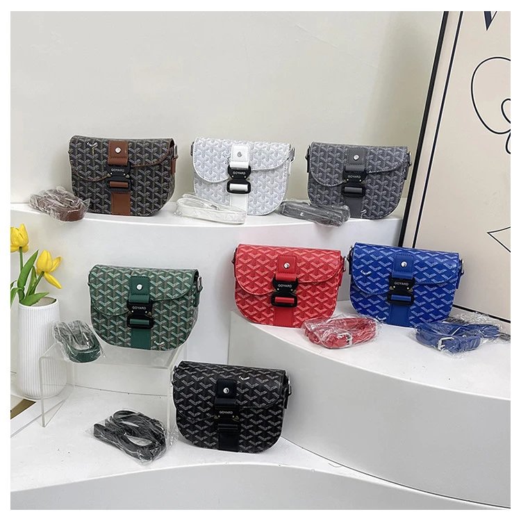 Goyard Saint Louis Saddle Bag Gray Chevron Leather Crossbody Bag - 18