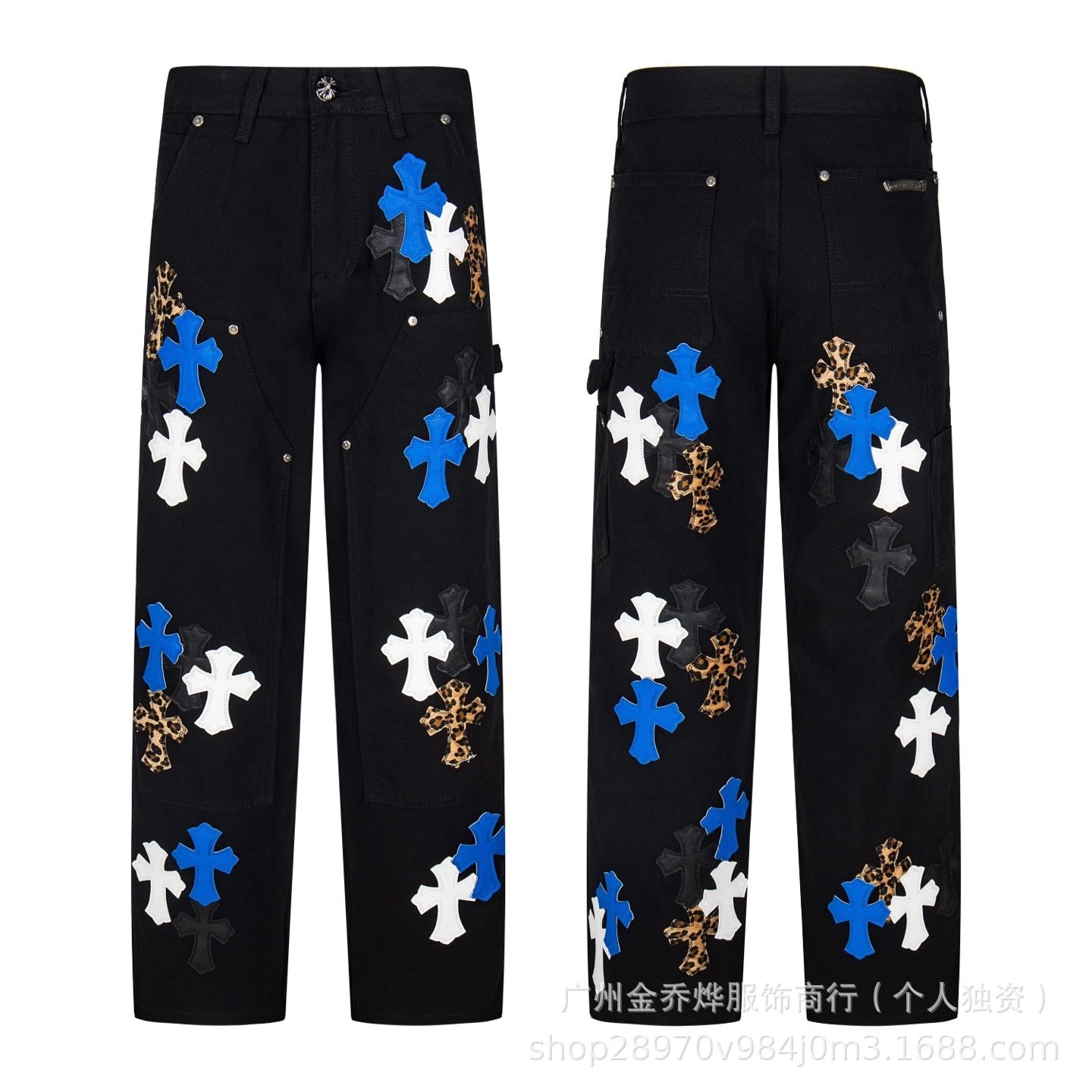 Chrome Hearts Cross-Embellished Black Carpenter Pants - 30