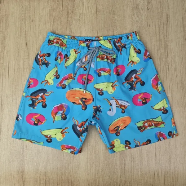 Design Paisley Floral Print Swim Trunks Gray Swimwear - 31
