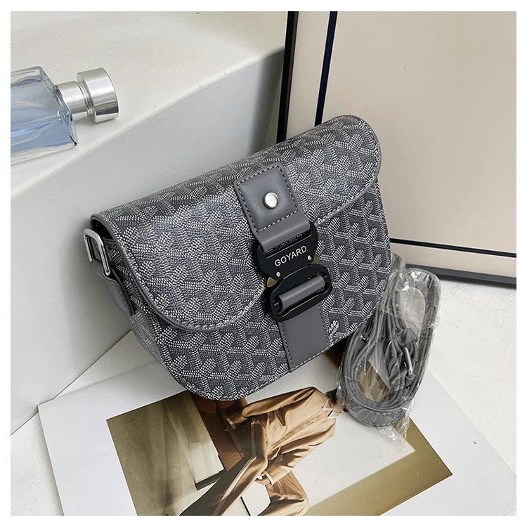 Goyard Saint Louis Saddle Bag Gray Chevron Leather Crossbody Bag - 11