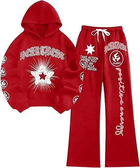 Unbranded Matching Sets Letter and Star Graphic Hoodie Wide-Leg Sweatpants Set product detail image 5