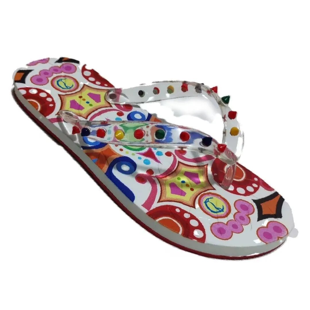 Christian Louboutin Sandals Studded Rubber Slide — Floral-patterned transparent flip-flops