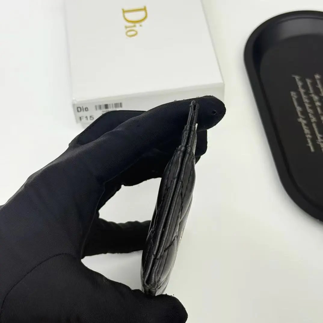 Dior Card Holder Quilted Leather in Black, Pink, and Beige - 8