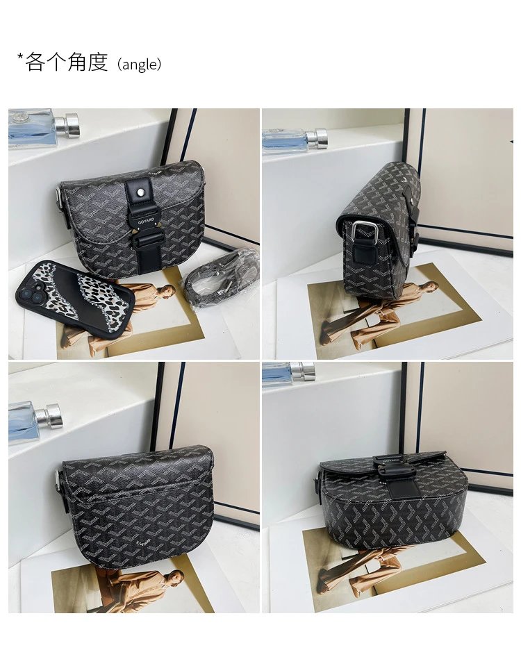 Goyard Saint Louis Saddle Bag Gray Chevron Leather Crossbody Bag - 5