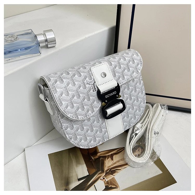 Goyard Saint Louis Saddle Bag Gray Chevron Leather Crossbody Bag - 10
