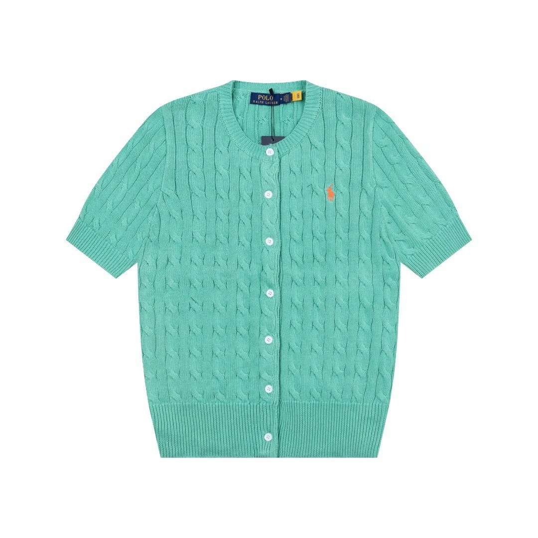 Polo Ralph Lauren Knitwear Cable-Knit Short-Sleeve Button-Front Cardigan — Light Green