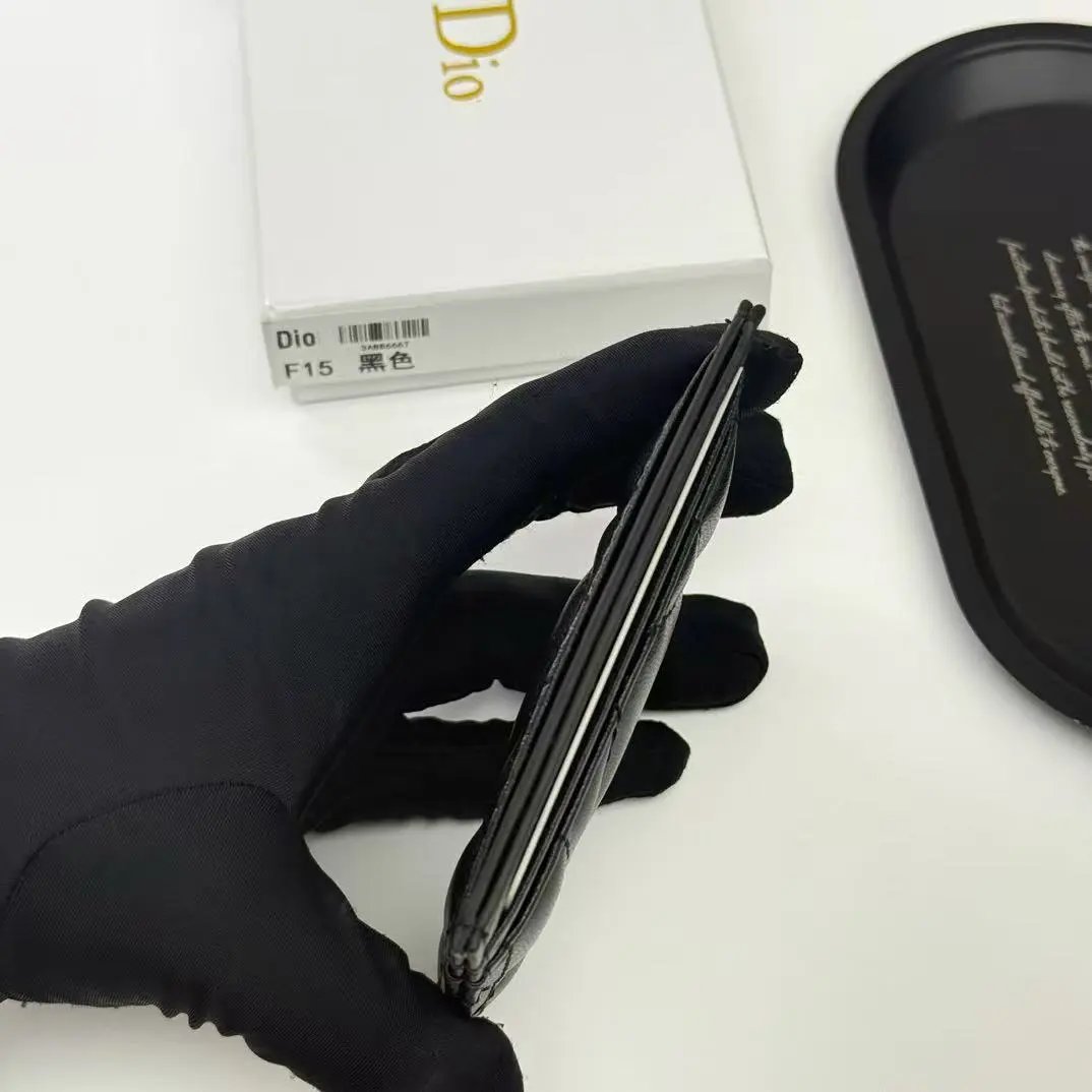 Dior Card Holder Quilted Leather in Black, Pink, and Beige - 7
