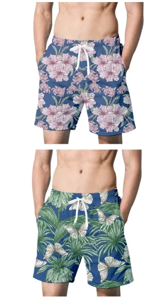 Design Palm Leaf Print Navy Swim Shorts Swimwear - 15