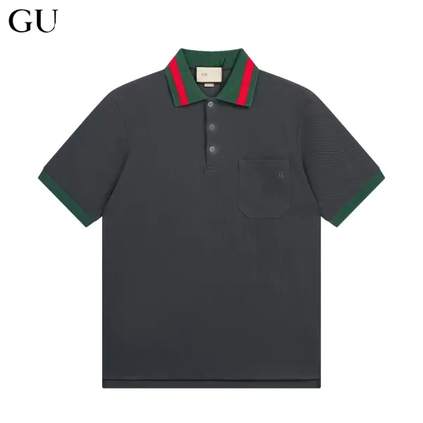 Gucci Web-Trimmed Polo Shirt Dark Gray Tops Polo - 1