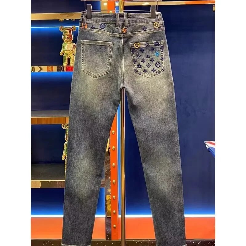 Louis Vuitton Monogram Embroidered Black Jeans - 22