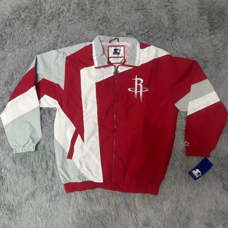 Design Starter Houston Rockets Windbreaker Red White Gray Jacket Outerwear.windbreaker