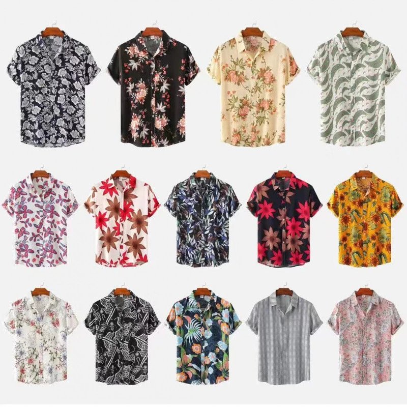 eBay AliExpress 2026 Summer Floral Print Short-Sleeve Shirt for Men, EU Size Men's Casual Shirt Wholesale