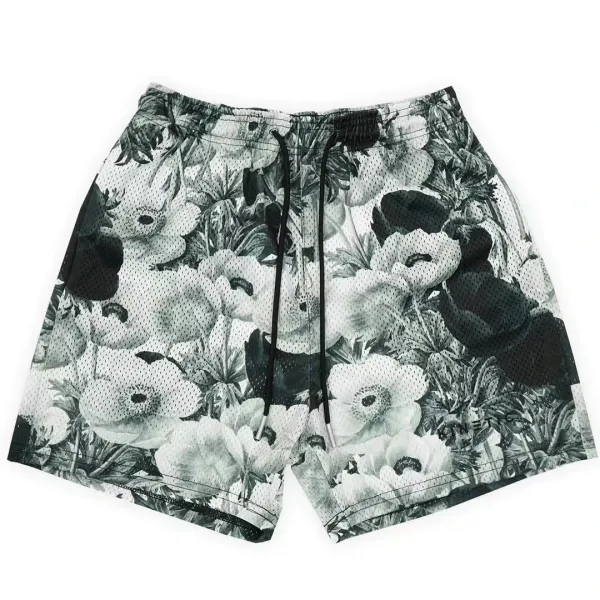 Design Floral Mesh Shorts Black and White - 1