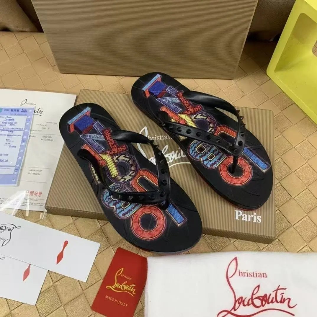 Christian Louboutin Sandals Studded Rubber Slide — Black graffiti