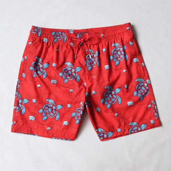 Design Turtle Print Red Swim Shorts Swimwear - 1