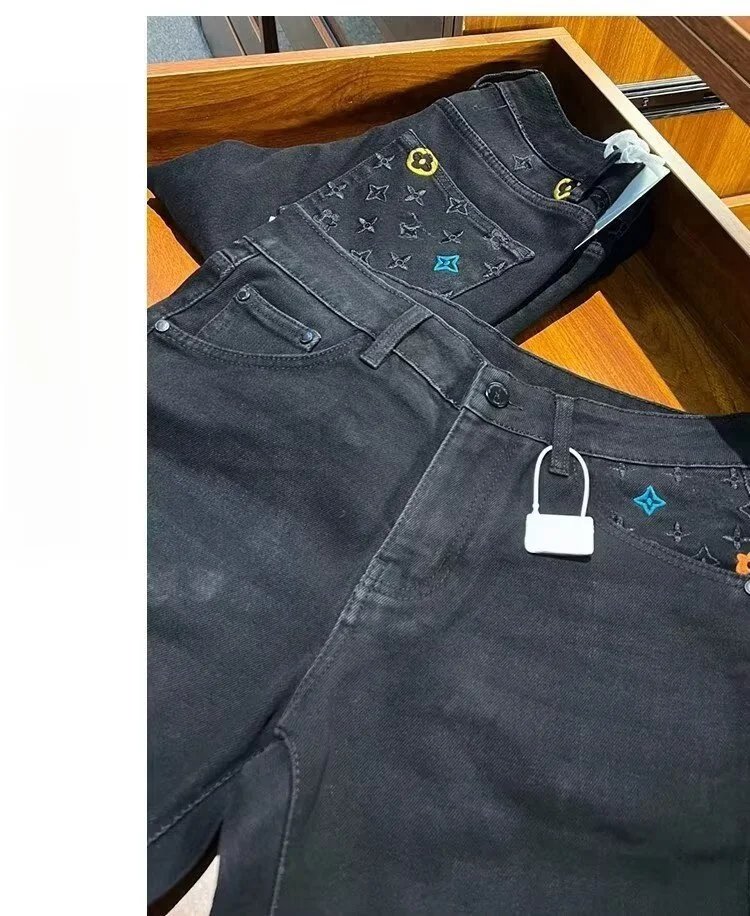 Louis Vuitton Monogram Embroidered Black Jeans - 18