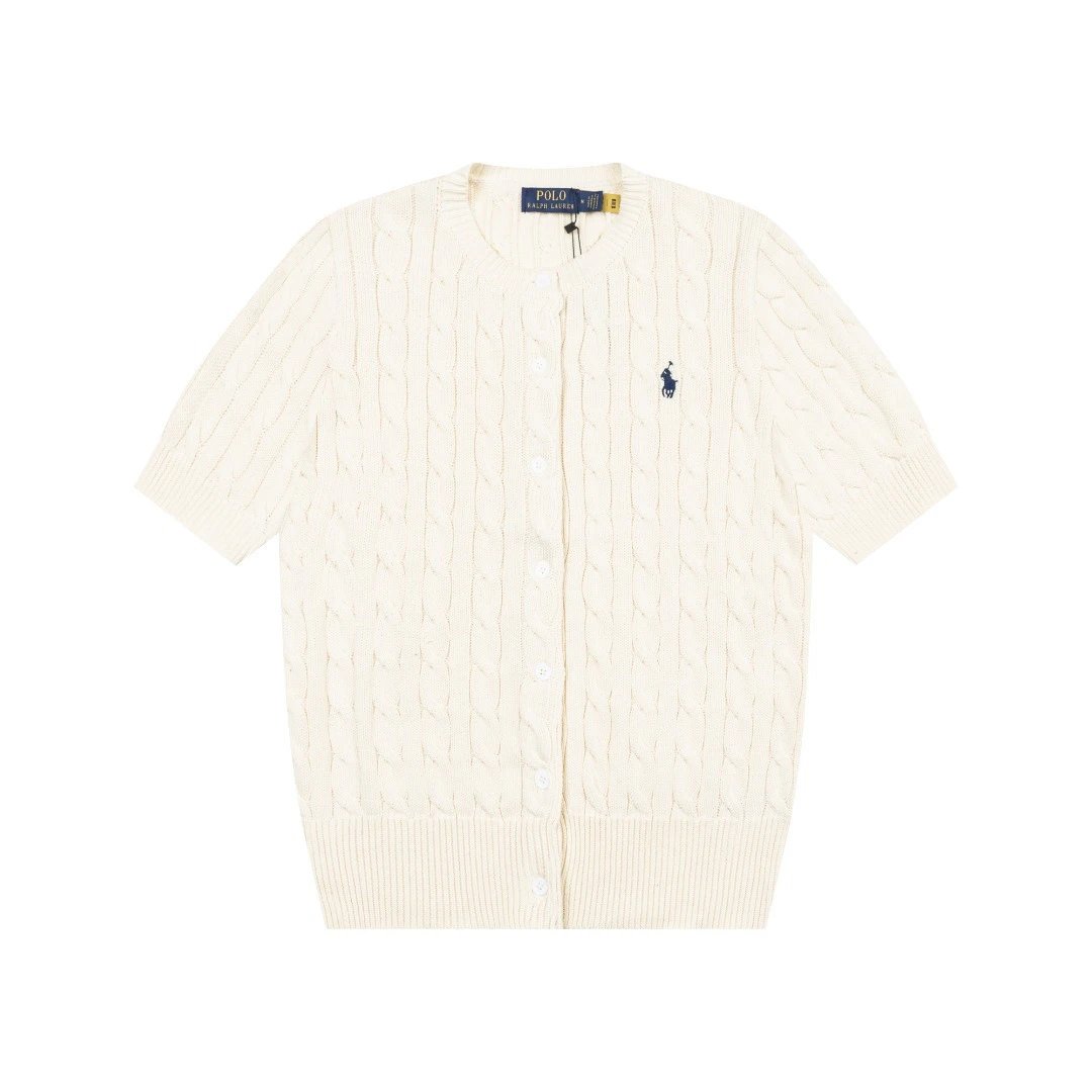 Polo Ralph Lauren Knitwear Cable-Knit Short-Sleeve Button-Front Cardigan — Cream Apricot