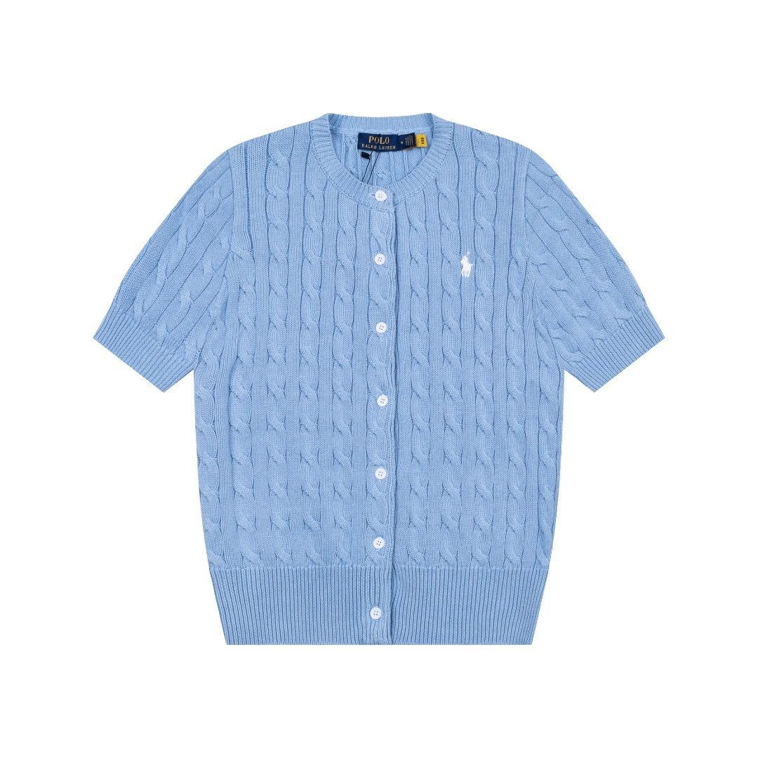 Polo Ralph Lauren Knitwear Cable-Knit Short-Sleeve Button-Front Cardigan — Light Blue