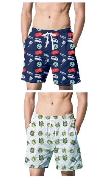 Design Palm Leaf Print Navy Swim Shorts Swimwear - 9