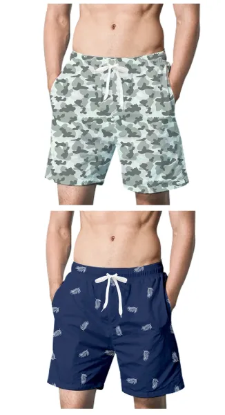 Design Palm Leaf Print Navy Swim Shorts Swimwear - 13
