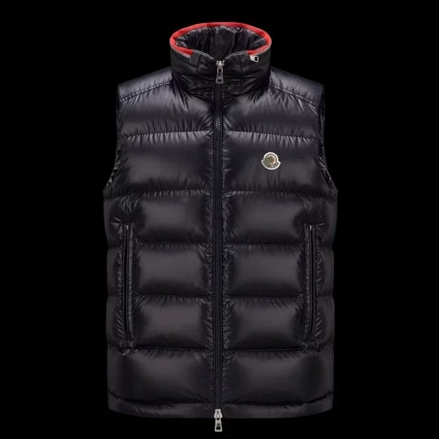 Moncler Vests Glossy quilted stand-collar down vest with contrast-trimmed collar product detail image 8