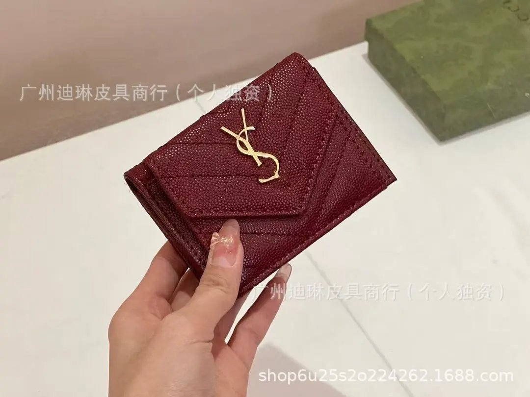 Saint Laurent Monogramme YSL Small Wallet Burgundy Short Wallet - 4