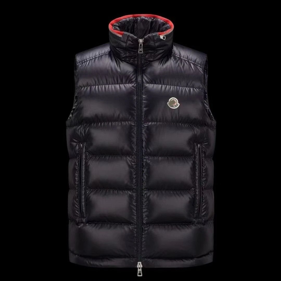 Moncler Vests Glossy quilted stand-collar down vest with contrast-trimmed collar image 2