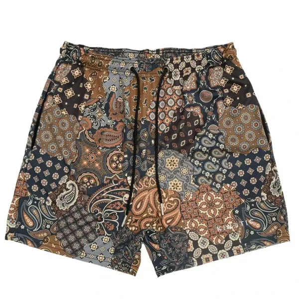Design Kinetik Patchwork Paisley Print Drawstring Shorts Multicolor Shorts - 1