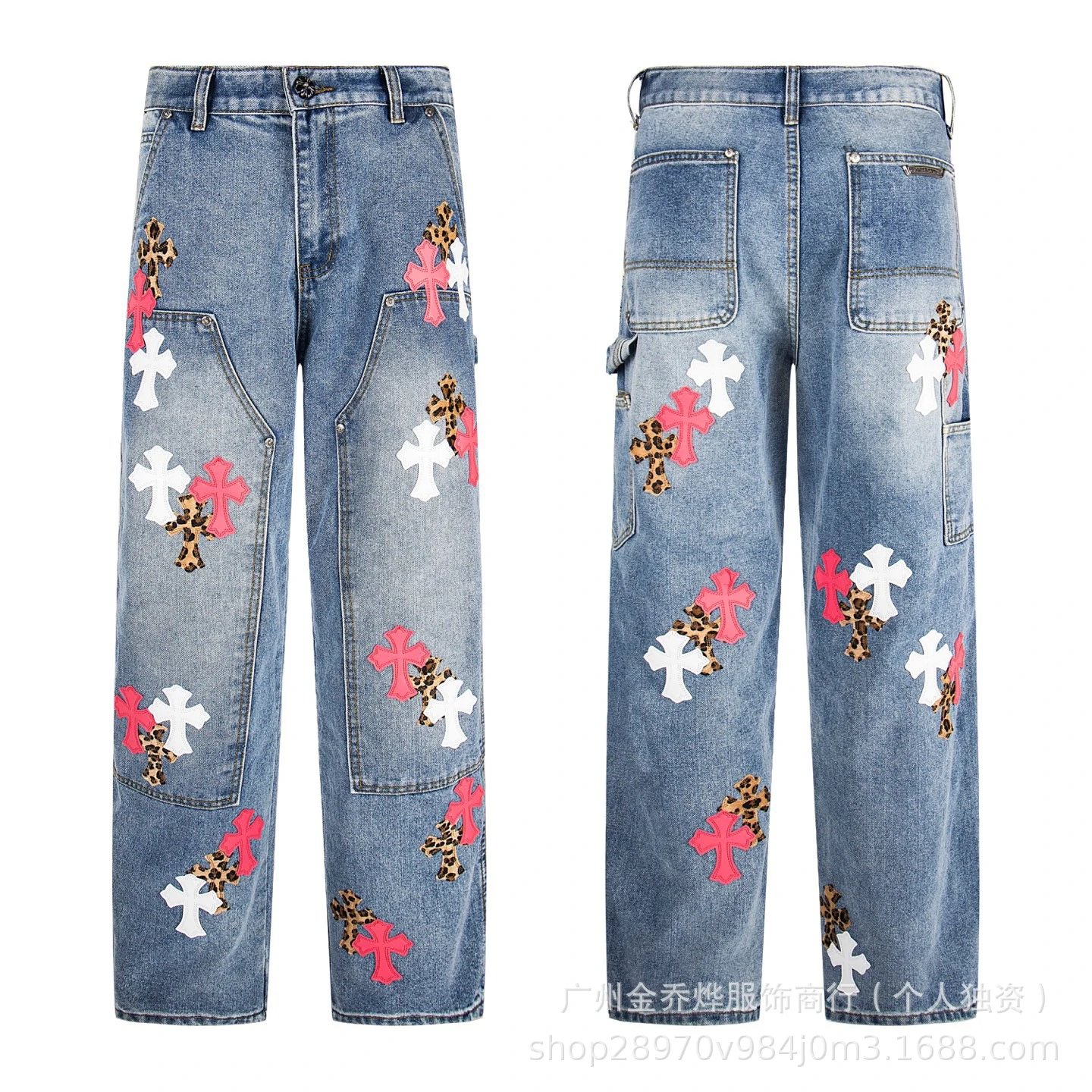 Chrome Hearts Cross-Embellished Black Carpenter Pants - 28