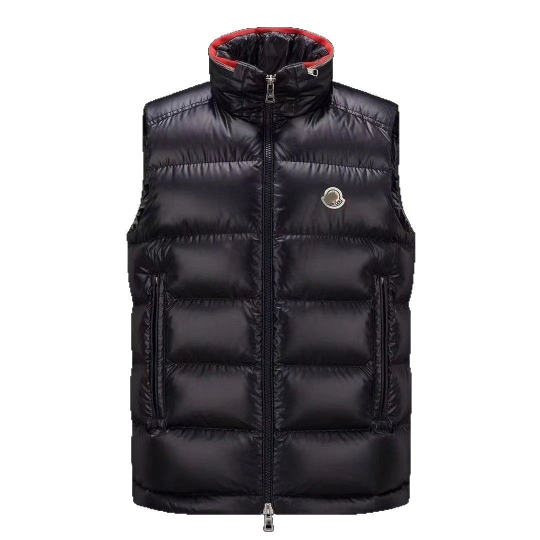 Moncler Vests Glossy quilted stand-collar down vest with contrast-trimmed collar image 5