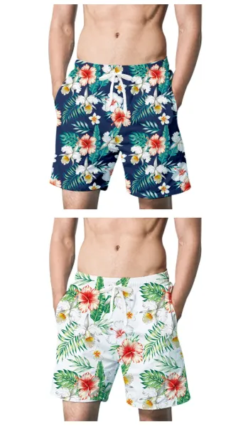 Design Palm Leaf Print Navy Swim Shorts Swimwear - 10