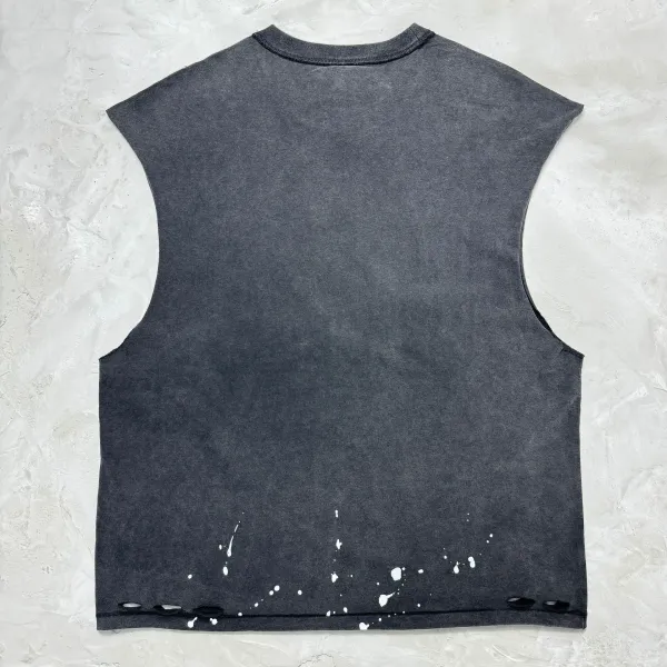 Design Saint Michael Cho Route 66 Distressed Sleeveless T-Shirt Gray T-Shirts - 3