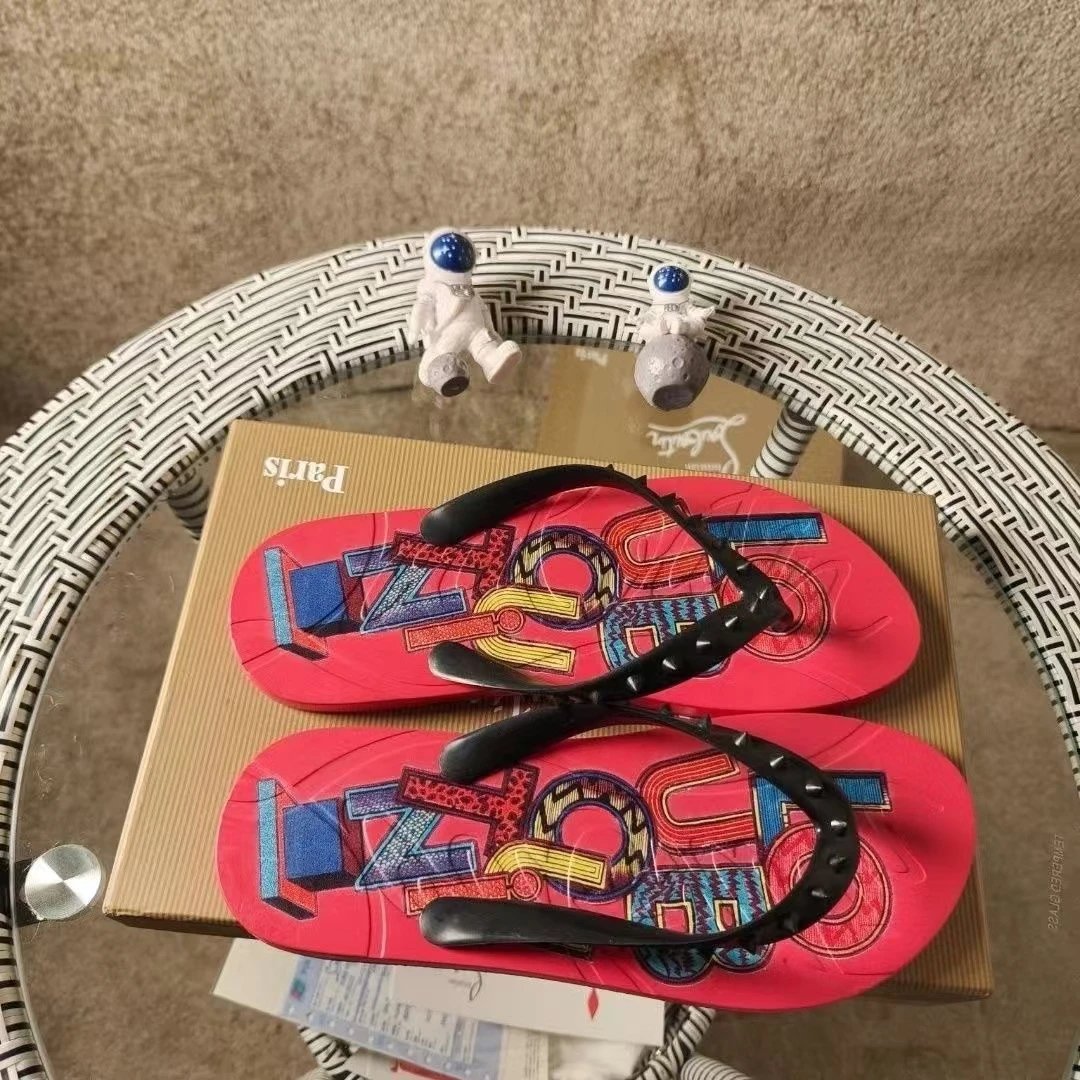 Christian Louboutin Sandals Studded Rubber Slide — Red graffiti