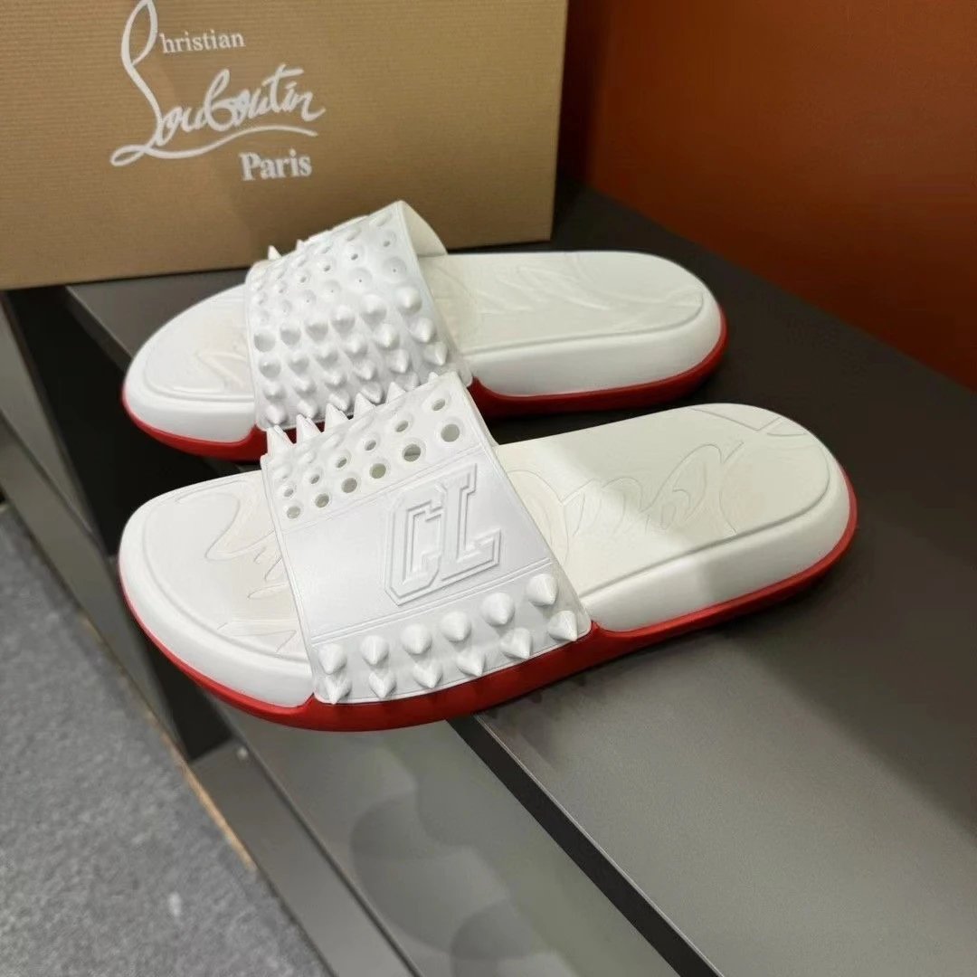 Christian Louboutin Sandals Studded Rubber Slide — white