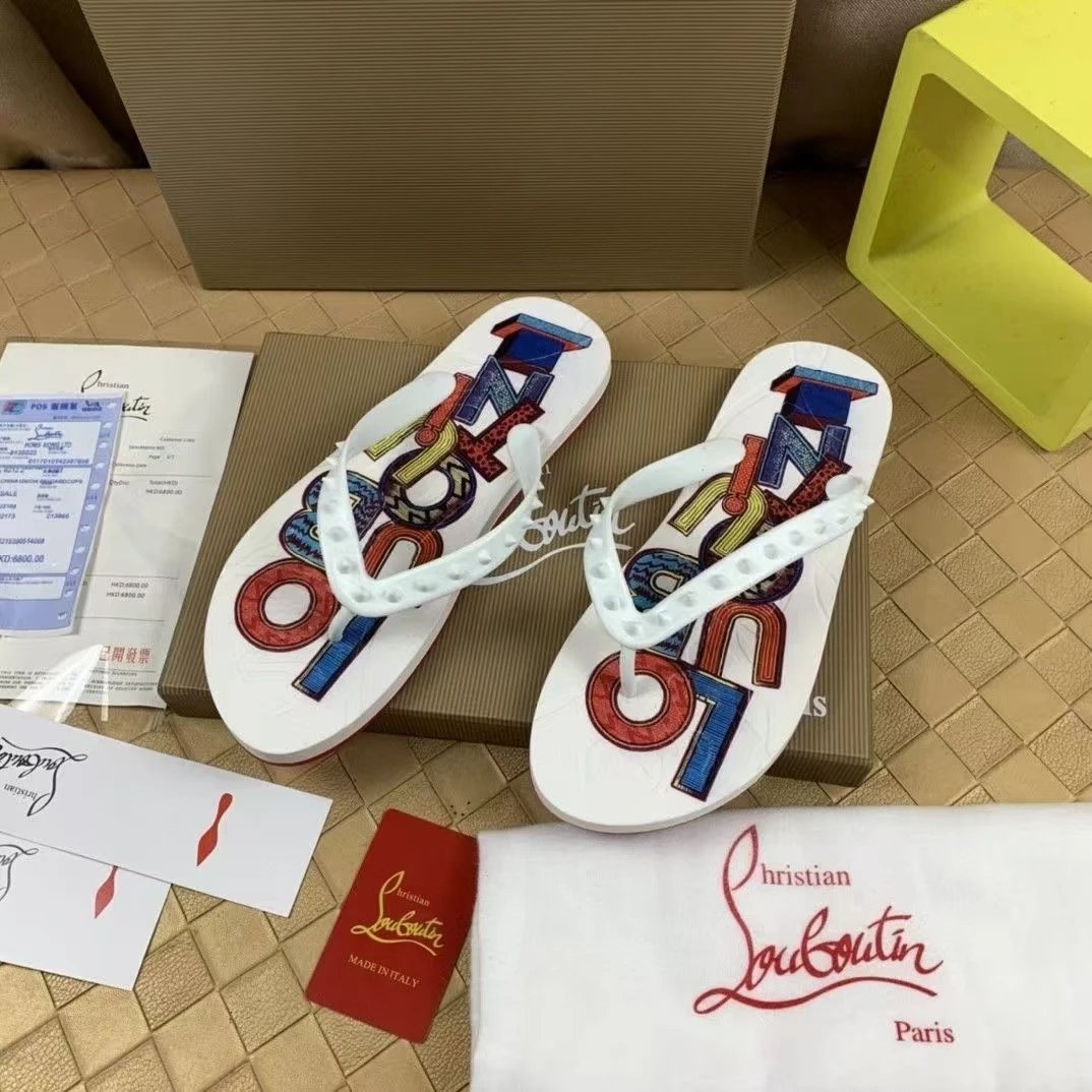 Christian Louboutin Sandals Studded Rubber Slide — White graffiti